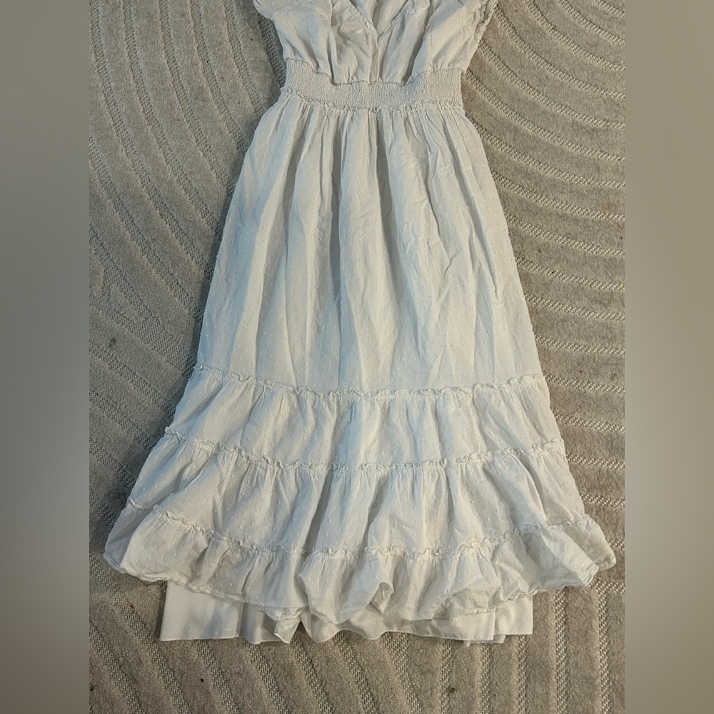 Betsey Johnson Cotton Clip Dot Smocked Puffed Sleeve Midi Dress - L - Picture 3 of 14